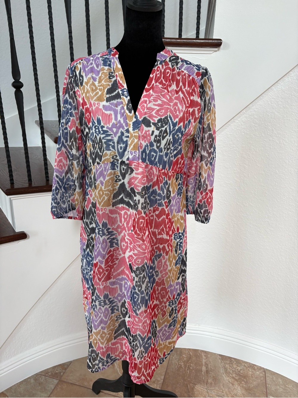 Vilagallo Multi-Color Floral Midi Dress with V-Neck